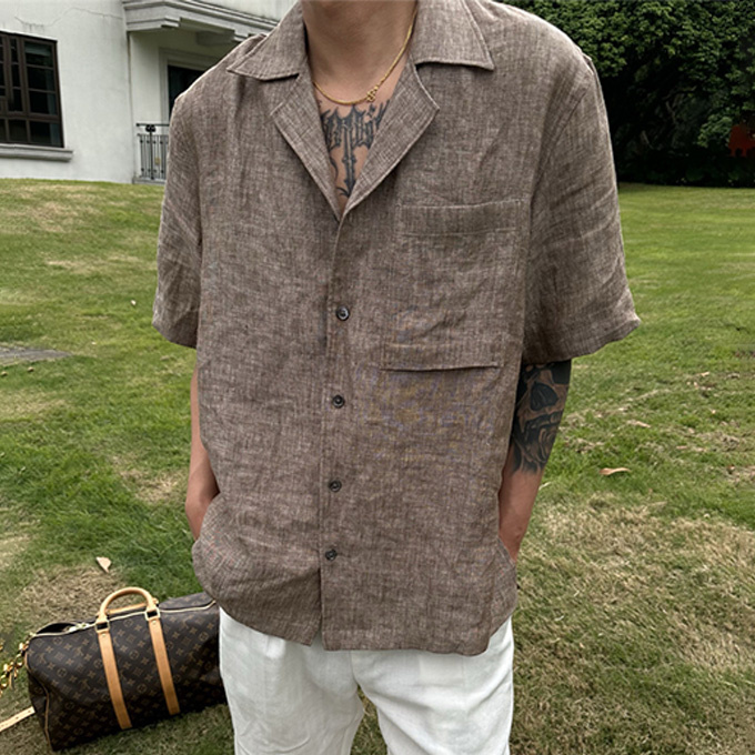 loro piana camp collar linen shirt